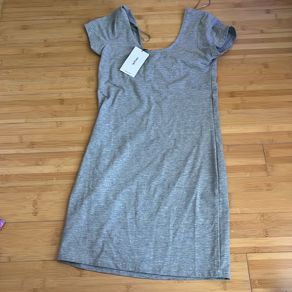 Nwt Lefties Woman’s Grey Body Con Light Gray Scoop Neck Short Sleeved Mini Dress